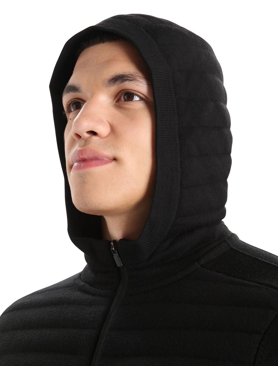 Men's Icebreaker ZoneKnit™ Merino Insulated Long Sleeve Zip Hoodie Black | CA 1681NWYB